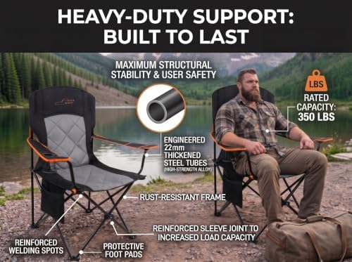 FAIR WIND 2-Pack Padded Oversized Camping Chairs with Lumbar Support