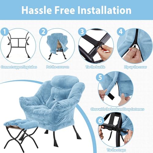 Youtanic Lazy Chair with Folding Ottoman, Accent Chair Plush Upholstered with...