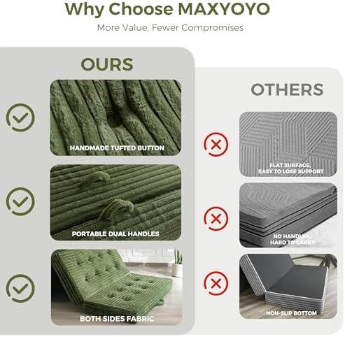 MAXYOYO Folding Sofa Couch Bed, 6 Inch Tri-Fold Floor Sofa Bed, Folding Mattr...