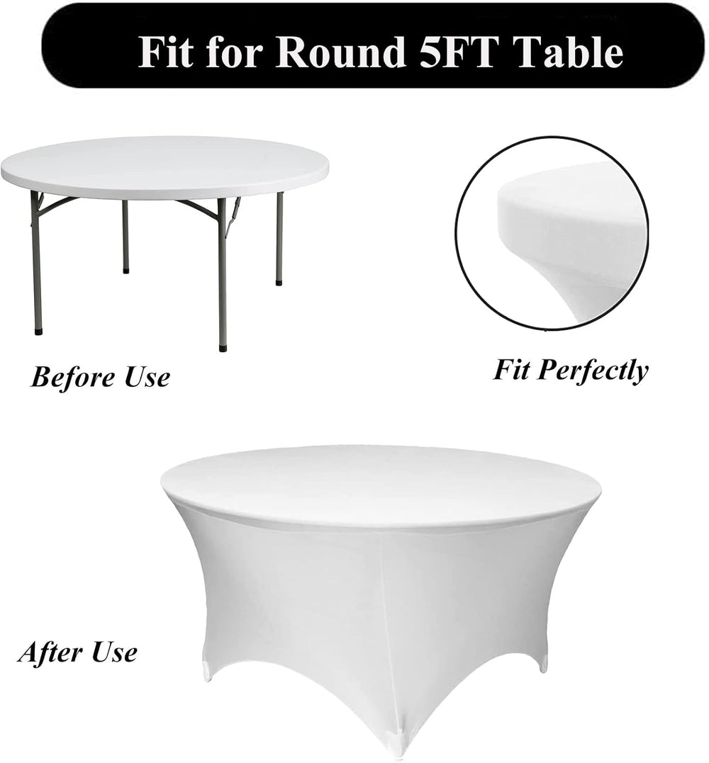 4 Pack 60 Inch White Stretch Table Cover Round - 5FT Spandex Tablecloth Round...