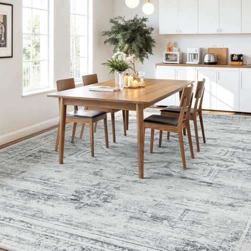 8x10 Area Rugs for Living Room, Washable Vintage Rug, Grey White