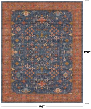 Washable Navy Blue Living Room Rug, 8x10 Area Rug For Bedroom, Dining Room Ru...
