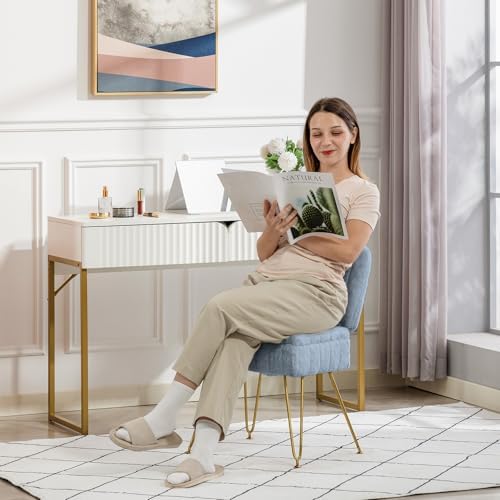Vanity Chair with Storage | Comfy Ottoman with Folding Back