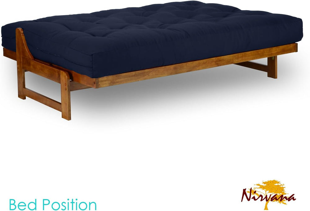 Arden Futon Set - Full Size, Frame, 8" Mattress, Twill Navy Blue Cover