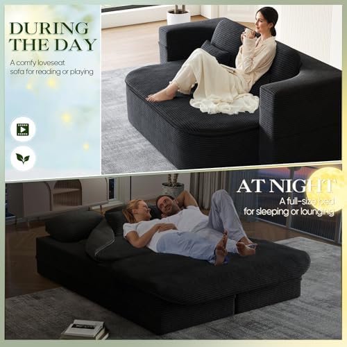Antetek Convertible Sleeper Sofa, Modern Folding Futon Corduroy Floor Foam Co...