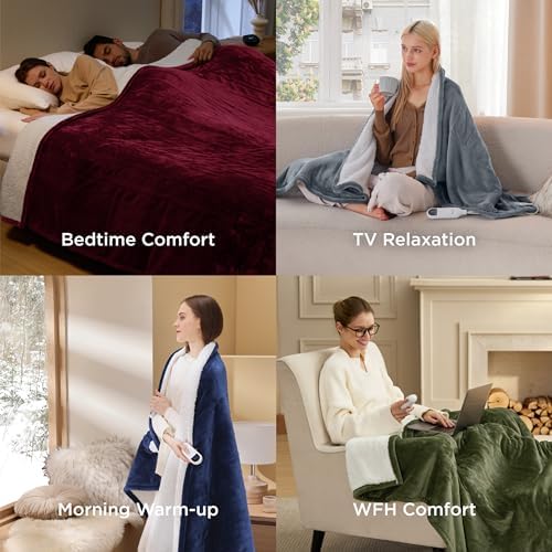 Bedsure Electric Blanket Twin with Preheat Function - Soft Flannel Heated Bla...