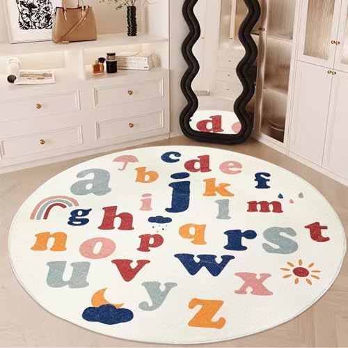 ABREEZE Large Round Kids Play Mat 5.3ft,Fluffy Faux Wool Kids Rug Non-Slip Ch...