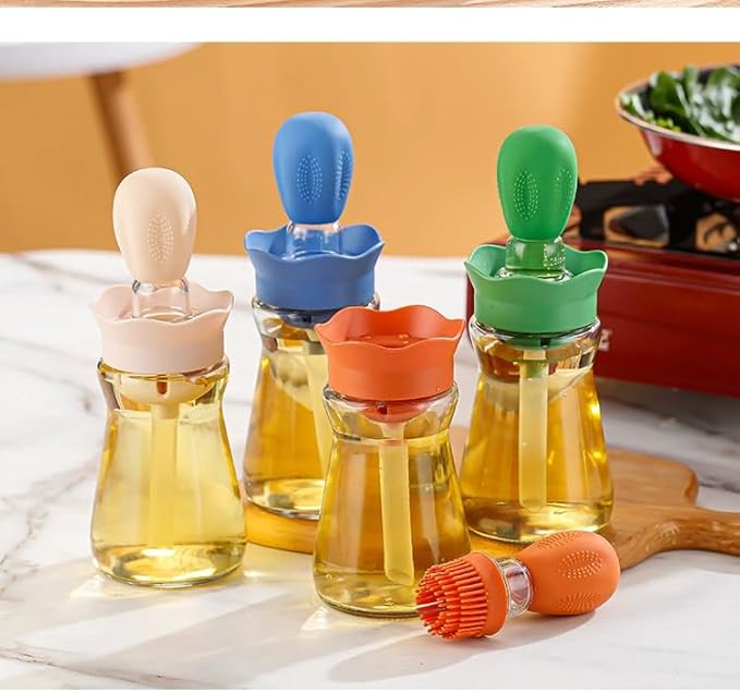 Oil Dispenser with Brush-2Pack 7oz/200ML 2 IN 1 Glass Cooking Oil Dispenser - Image 5