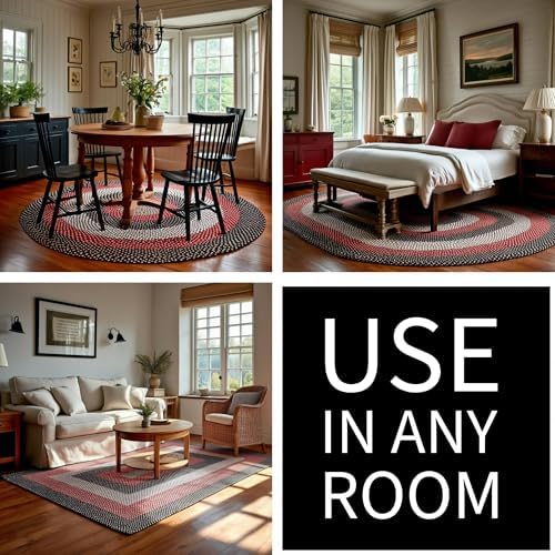 Super Area Rugs 7x9 Black - Red - Brown/Red Oval Large Braided Rug for Farmho...