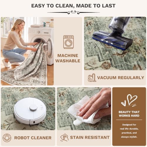 LIVELYGLOW 5x7 Washable Area Rug for Living Room, Large Carpet