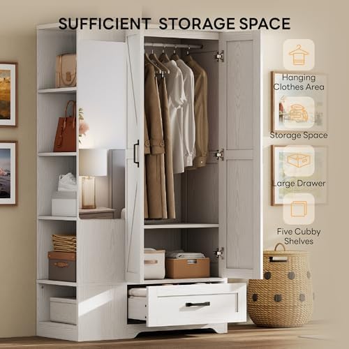 LIKIMIO Armoire Wardrobe Closet 70 Inches, Large Storage with Mirror, 2 Doors...