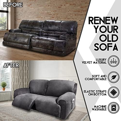 ULTICOR Extra Wide 75-100" 2 Seater Reclining Sofa Slipcover, Velvet Str...