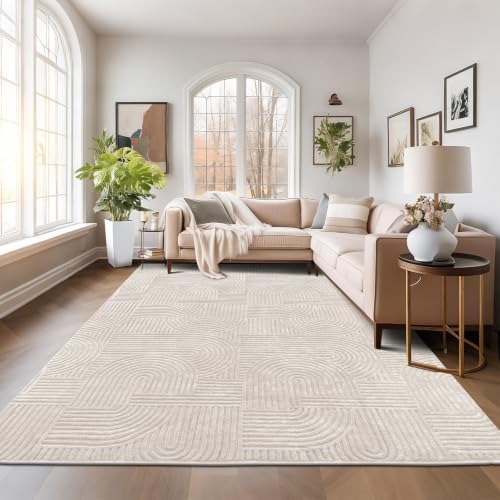 Pauwer 9x12 Area Rugs for Living Room, Modern Non Slip Washable Rug, Beige