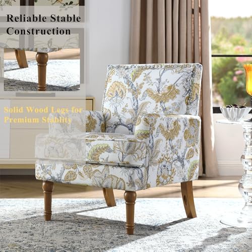 Floral Accent Chair with High Back & Nailhead Trim, Comfy Upholstered Arm...