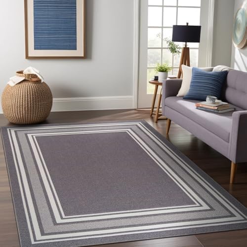 Non Slip Area Rugs 5x7 Modern Bordered Non Skid Rubber Backing Soft Area Rug ...