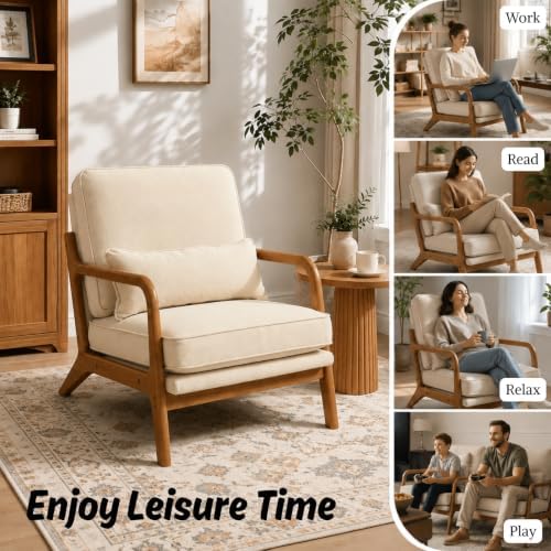 Karl home Mid-Century Modern Accent Reading Chair, Beige