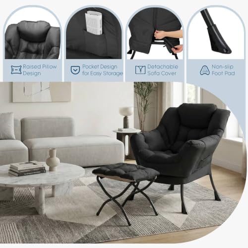 ComfyCorner Lazy Chair with Foldable Ottoman, Modern Accent Chair