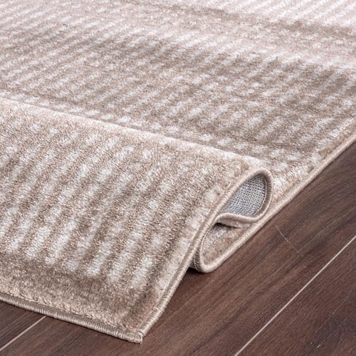 Rugshop Contemporary Stripe Lines High Traffic Area Rug Beige 7'10" ...