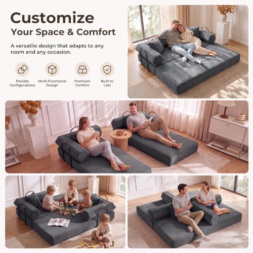 79" Convertible Futon Sofa Bed, Boneless Couch for Living Room | Dark Gray