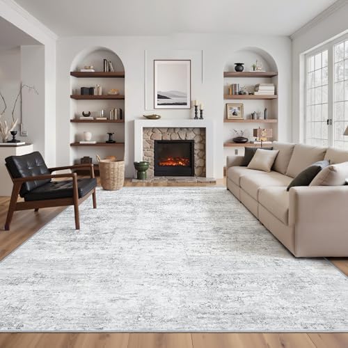 Washable Rugs 8x10, Abstract Large Area Rugs for Living Room, Grey