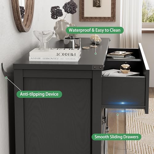 Dresser for Bedroom with 6 Drawers, 48" Wide Wood Chest of Drawers with ...