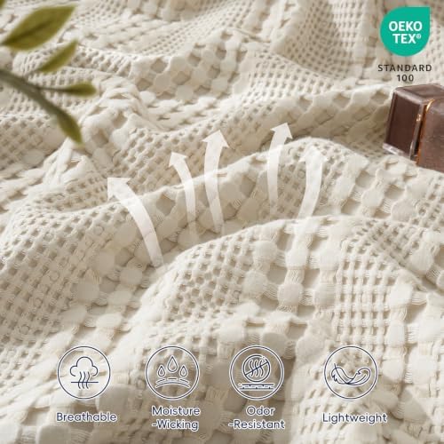PHF Cooling Waffle Blanket for Hot Sleepers Queen Size, 90"x90", Linen
