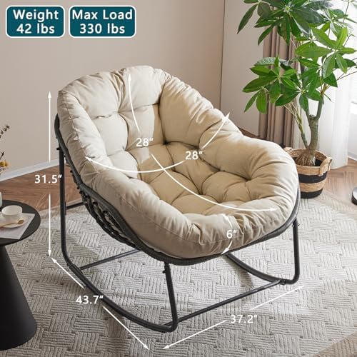 YDcosyfy Oversized Outdoor Papasan Rocking Chair with Soft Cushion, Comfy Pat...
