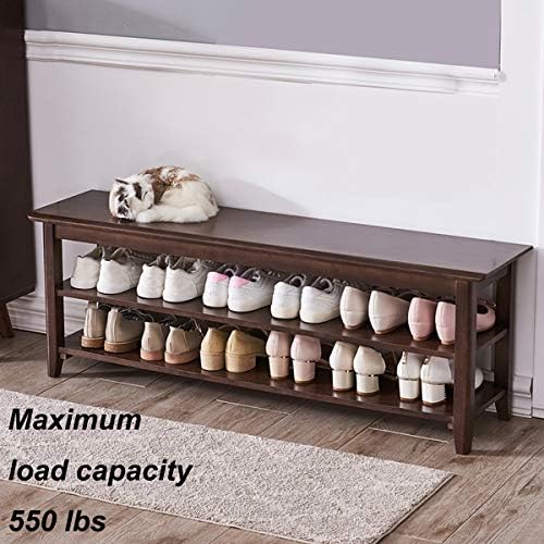 XKZG Shoe Rack Bench Wooden Shoe Storage Bench Entryway Bench, Brown, 47.2"