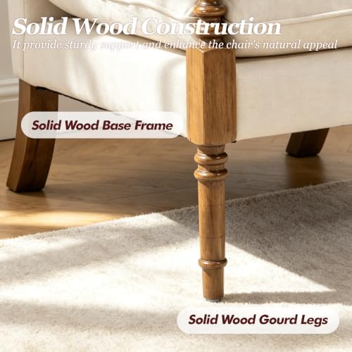 Accent Chair for Living Room, Farmhouse Linen Fabric Spindle Accent Chair wit...