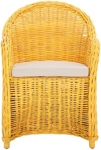 SAFAVIEH Callista Club Rattan Accent Chair, 24" Coastal Yellow SEA7001A
