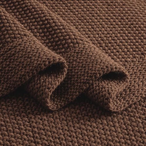 CozeCube Dark Brown Seed Stitch Throw Blanket 60"x80", Farmhouse Decor