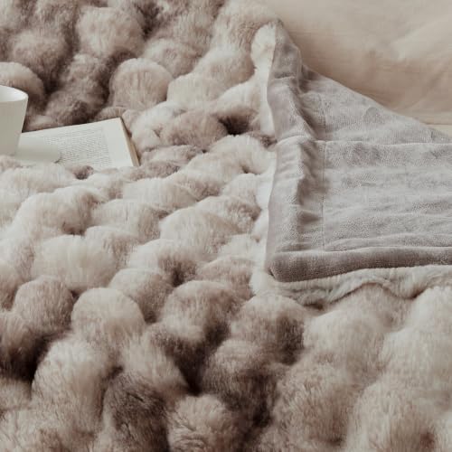 COOVA Soft Bubble Faux Fur Throw Blanket, 50"x60", Tie-dye Brown
