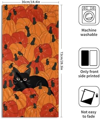 Fall Black Cat Pumpkins Bathroom Towels Set Autumn Leaves Hand Towels Thanksgiving Maple Leaves Kitchen Towels Pumpkin Harvest Dish Towels Absorbent Fingertip Towel for Hotel Beach Gym Spa 28x14 inch