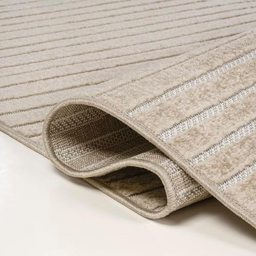 JONATHAN Y Hallie High-Low Curve Beige/Cream 8x10 Indoor/Outdoor Area Rug, Mi...