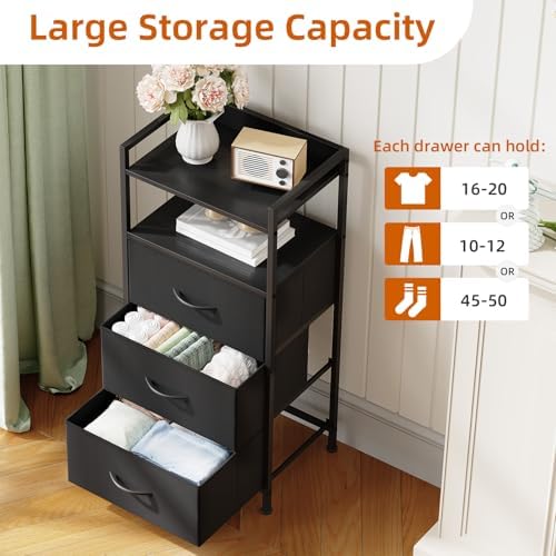 Somdot Nightstand with 3 Drawers, Fabric Dresser for Bedroom Bedside Table