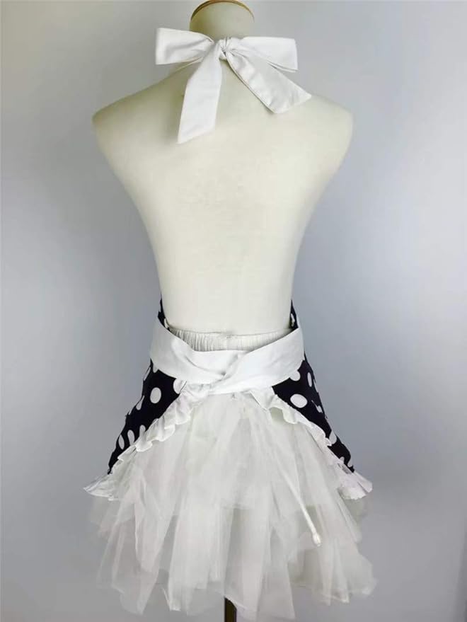 Hyzrz Cute Apron Retro Black Polka Dot Retro Ruffle Side Vintage Cooking Aprons - Image 3