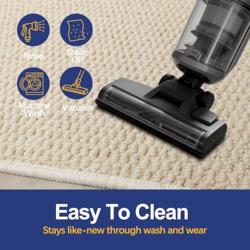 Faux Jute Area Rug 6'x9', Washable & Non-Slip, Off White