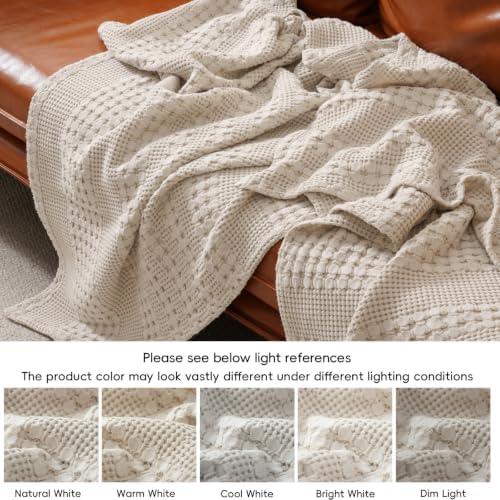 PHF Lightweight 100% Cotton Waffle Blanket for Bed, King, Light Taupe