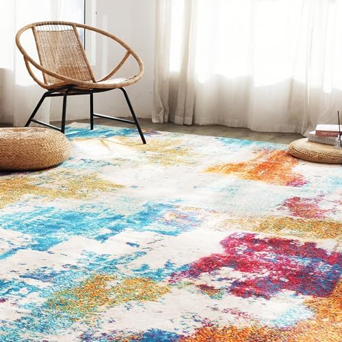 Carvapet Washable 9x12 Colorful Abstract Area Rug Modern Carpet
