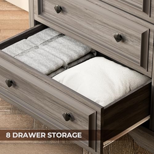 VVFLU Grey Dresser, 48" Tall Dresser with Natural Texture & Metal Ha...