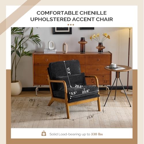 VINGLI Chenille Mid-Century Modern Accent Chair, Cute Reading Arm Chair with ...