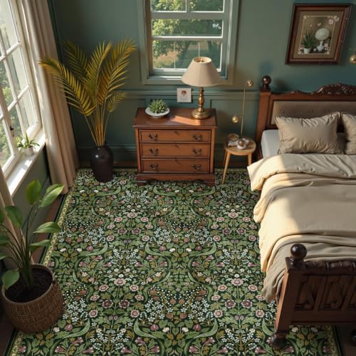 Moynesa Vintage Floral 9x12 Area Rugs, Green Washable Rugs for Living Room
