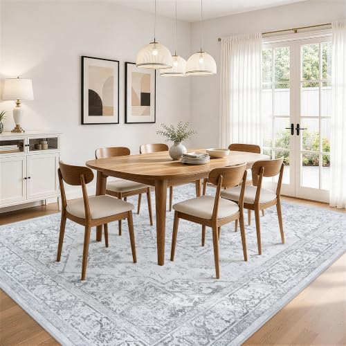 10x12 Washable Area Rugs for Living Room Grey Non-Slip Rug
