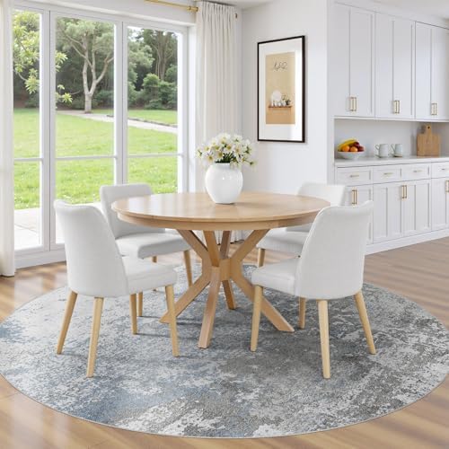 Area Rug Living Room-6X6 Abstract Washable Rug Grey Blue