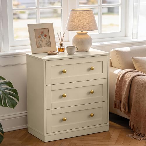 RoyalCraft Small 3 Drawer Dresser, Beige Dresser for Bedroom, Wood Nightstand...