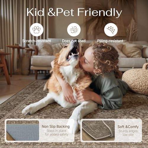 HUGEAR Area Rugs 8x10 Brown Vintage Rug for Living Room