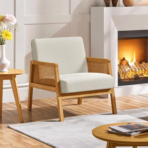 Yaheetech Rattan Accent Chairs Set of 2, Boho Vintage Armchairs, Beige