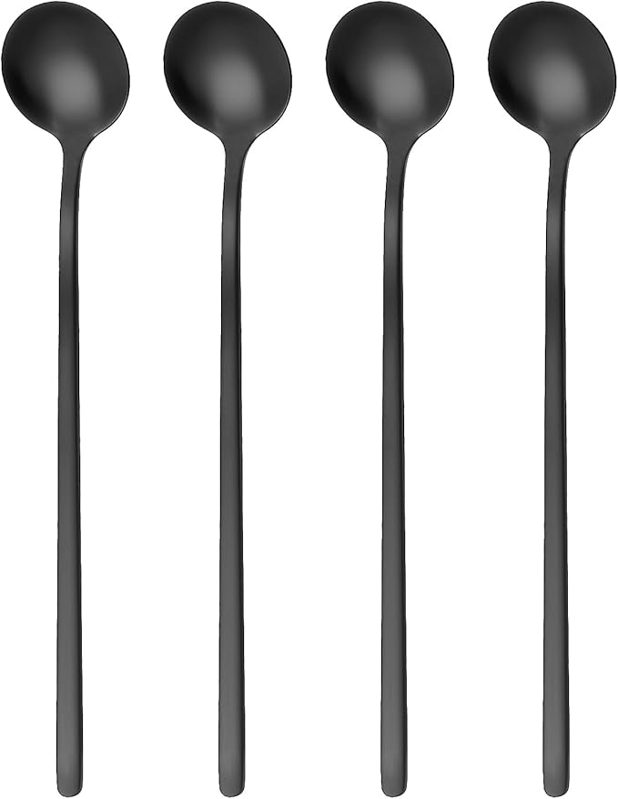 Gjinxi 4pc Satin Black Stainless Steel Coffee Spoons, 6.7 Inch Mini Teaspoons by Gjinxi