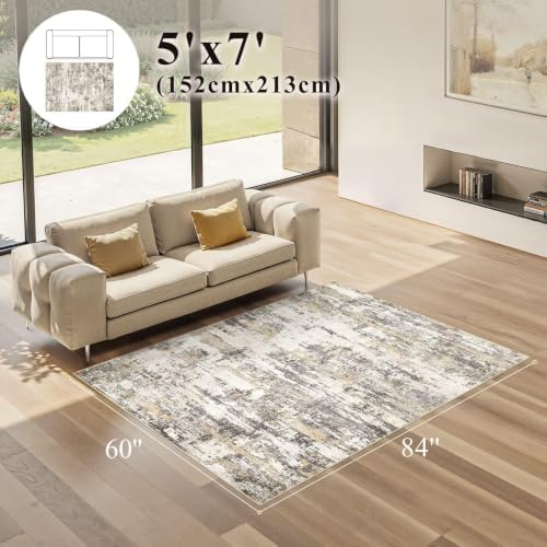 5x7 Area Rugs Living Room Abstract Washable Rug, Gold Brown