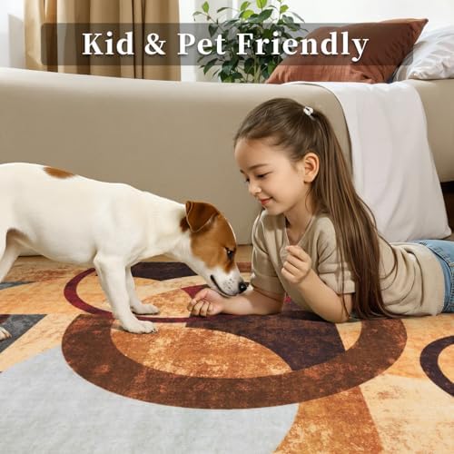 Ciicool 8x10 Area Rugs for Living Room, Soft Abstract Washable Rug Brown